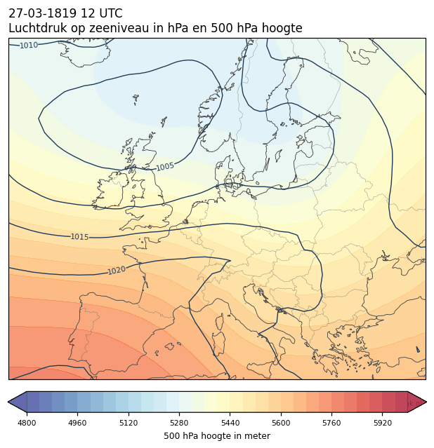 Weerkaart van 27 maart 1819 om 12 UTC