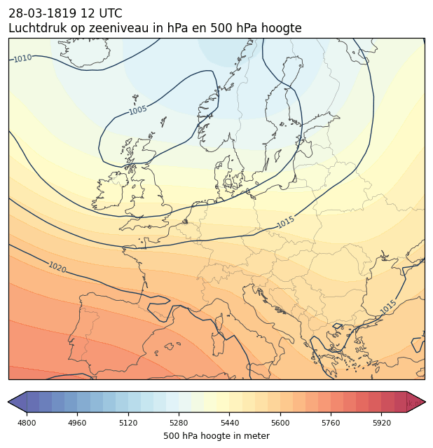 Weerkaart van 28 maart 1819 om 12 UTC