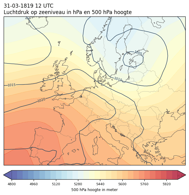 Weerkaart van 31 maart 1819 om 12 UTC