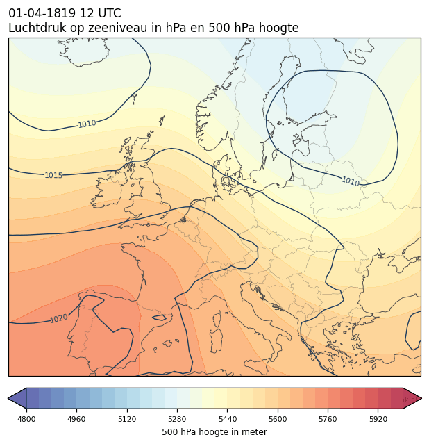 Weerkaart van 1 april 1819 om 12 UTC