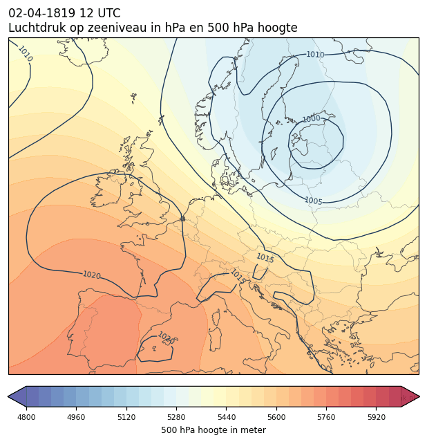 Weerkaart van 2 april 1819 om 12 UTC