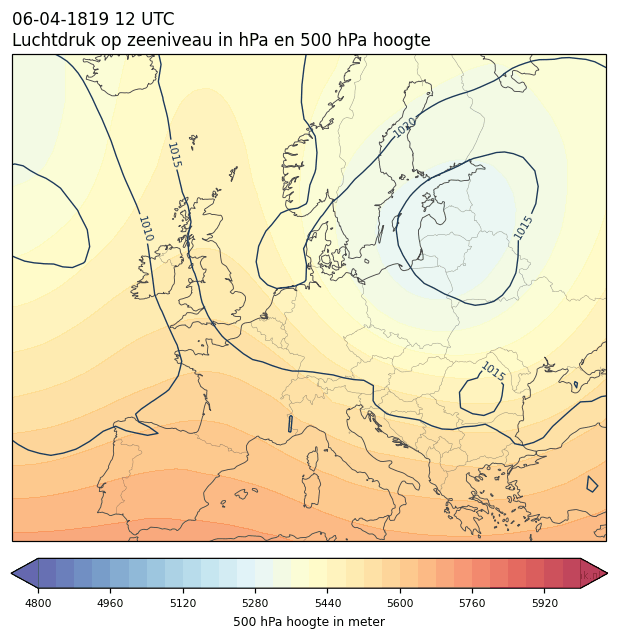 Weerkaart van 6 april 1819 om 12 UTC