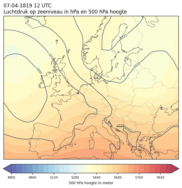 Weerkaart van 7 april 1819 om 12 UTC
