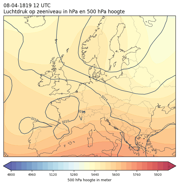 Weerkaart van 8 april 1819 om 12 UTC