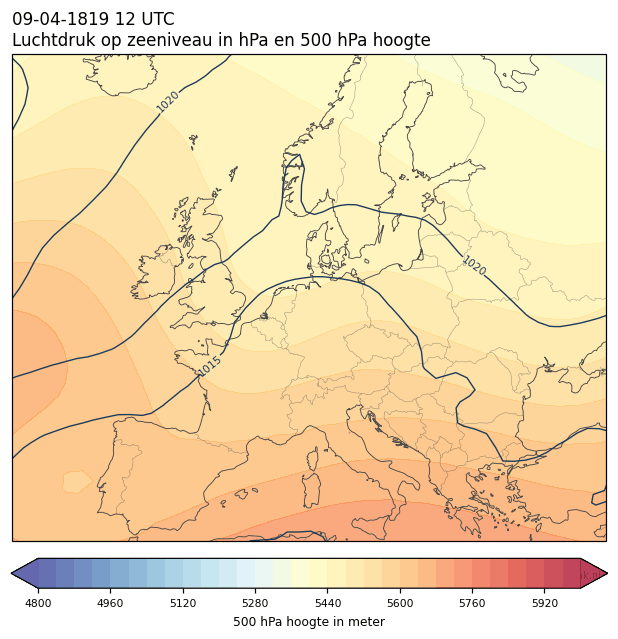 Weerkaart van 9 april 1819 om 12 UTC