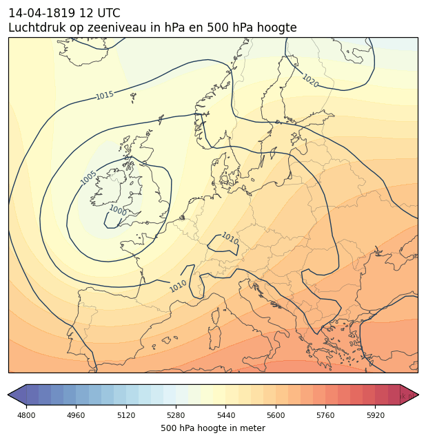 Weerkaart van 14 april 1819 om 12 UTC
