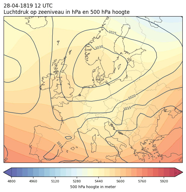 Weerkaart van 28 april 1819 om 12 UTC