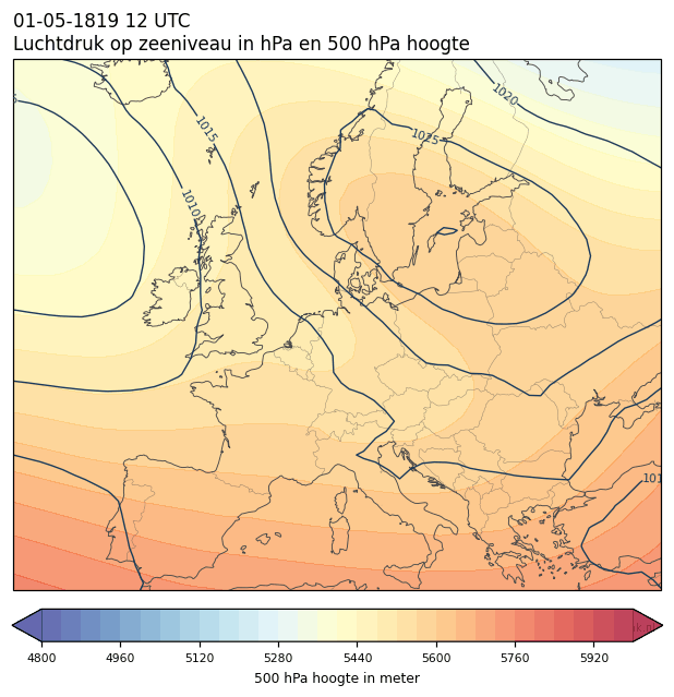 Weerkaart van 1 mei 1819 om 12 UTC