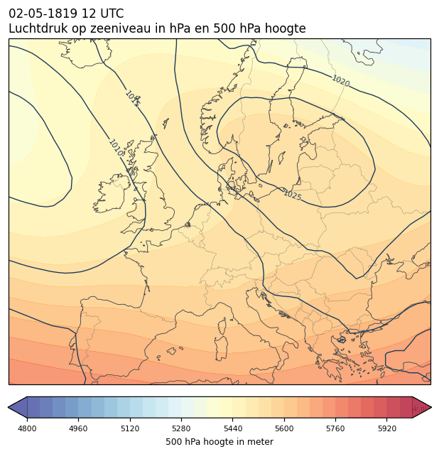 Weerkaart van 2 mei 1819 om 12 UTC