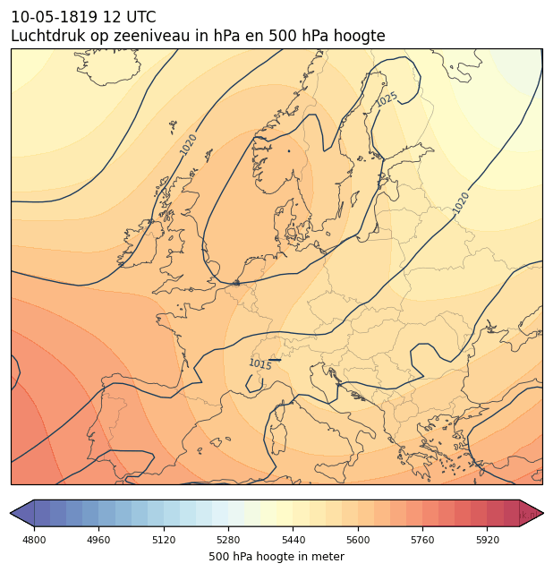 Weerkaart van 10 mei 1819 om 12 UTC