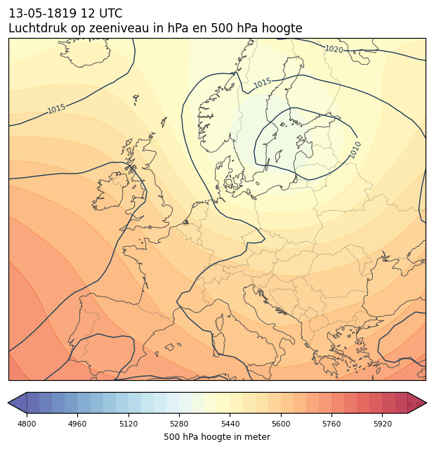 Weerkaart van 13 mei 1819 om 12 UTC