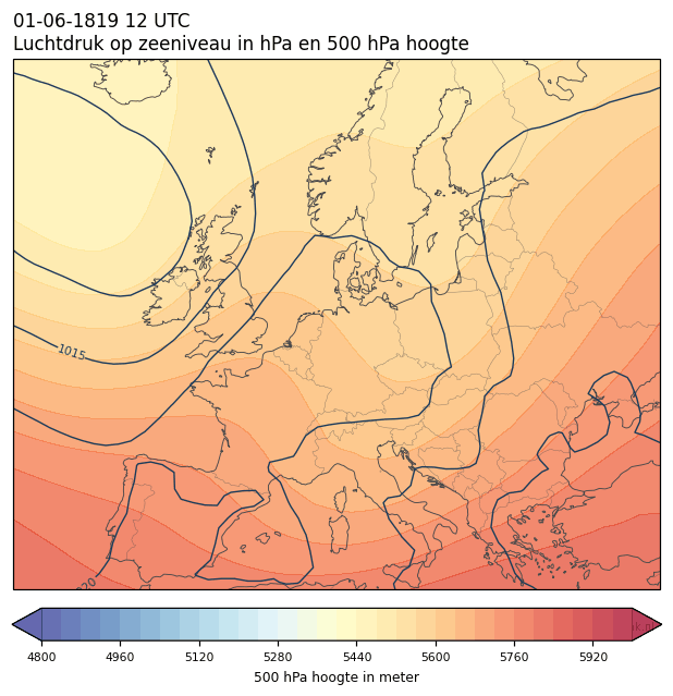 Weerkaart van 1 juni 1819 om 12 UTC