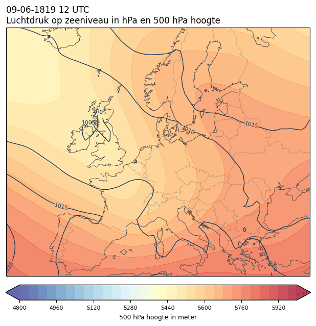 Weerkaart van 9 juni 1819 om 12 UTC