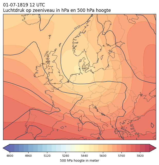 Weerkaart van 1 juli 1819 om 12 UTC