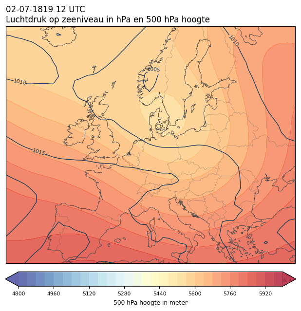 Weerkaart van 2 juli 1819 om 12 UTC