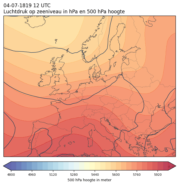 Weerkaart van 4 juli 1819 om 12 UTC