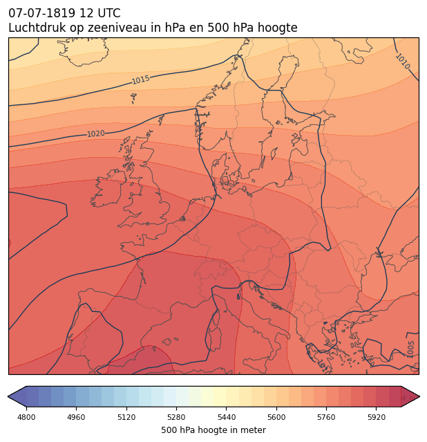 Weerkaart van 7 juli 1819 om 12 UTC