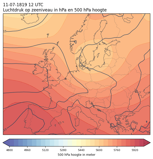 Weerkaart van 11 juli 1819 om 12 UTC