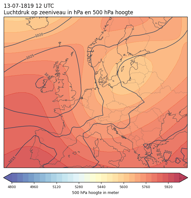 Weerkaart van 13 juli 1819 om 12 UTC