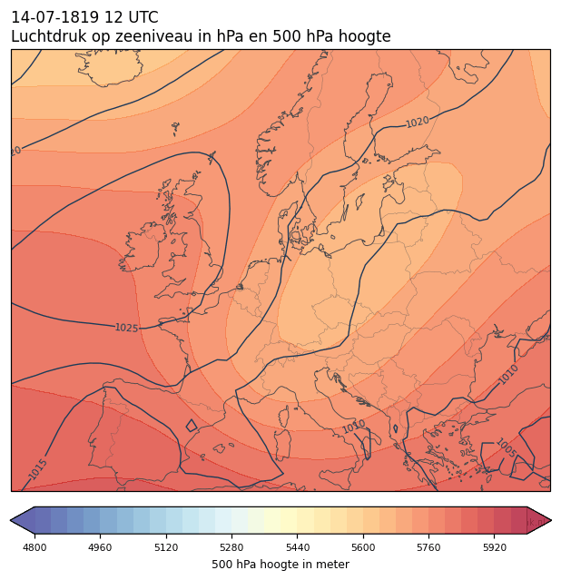 Weerkaart van 14 juli 1819 om 12 UTC
