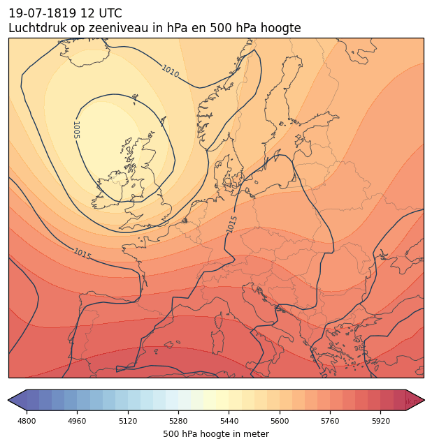 Weerkaart van 19 juli 1819 om 12 UTC