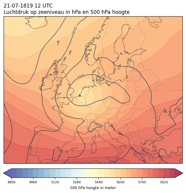 Weerkaart van 21 juli 1819 om 12 UTC