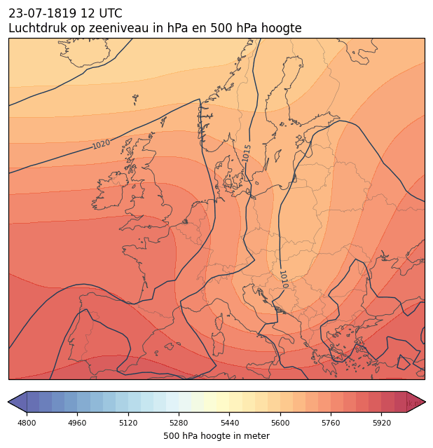 Weerkaart van 23 juli 1819 om 12 UTC