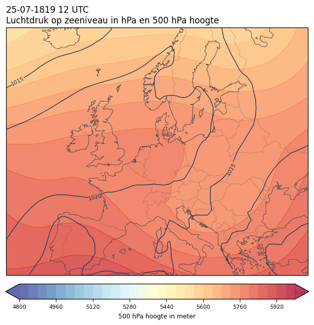 Weerkaart van 25 juli 1819 om 12 UTC