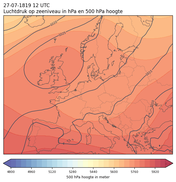 Weerkaart van 27 juli 1819 om 12 UTC