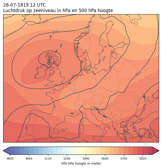 Weerkaart van 28 juli 1819 om 12 UTC