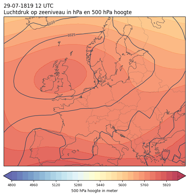 Weerkaart van 29 juli 1819 om 12 UTC