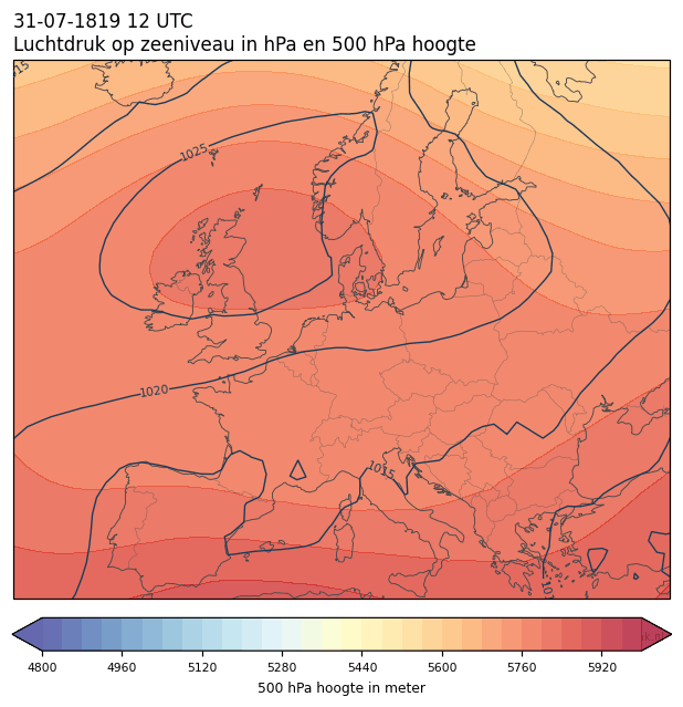 Weerkaart van 31 juli 1819 om 12 UTC