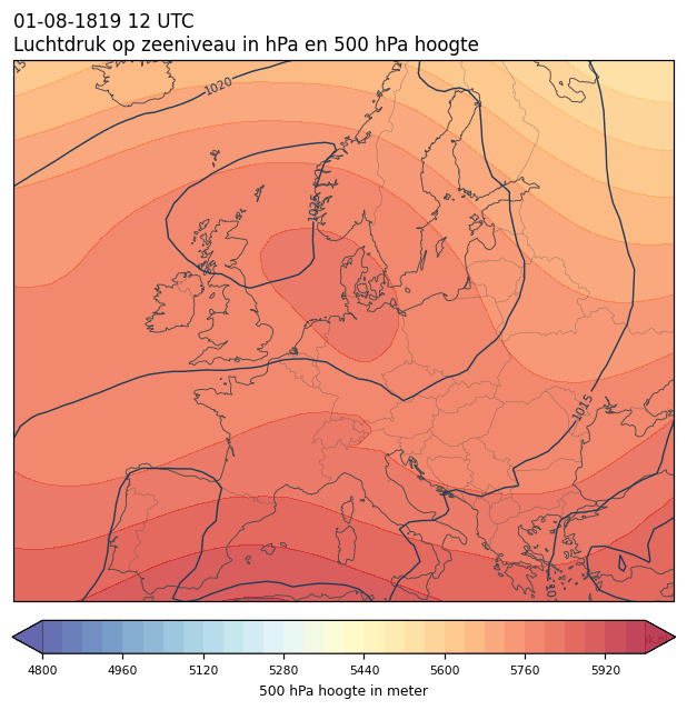 Weerkaart van 1 augustus 1819 om 12 UTC