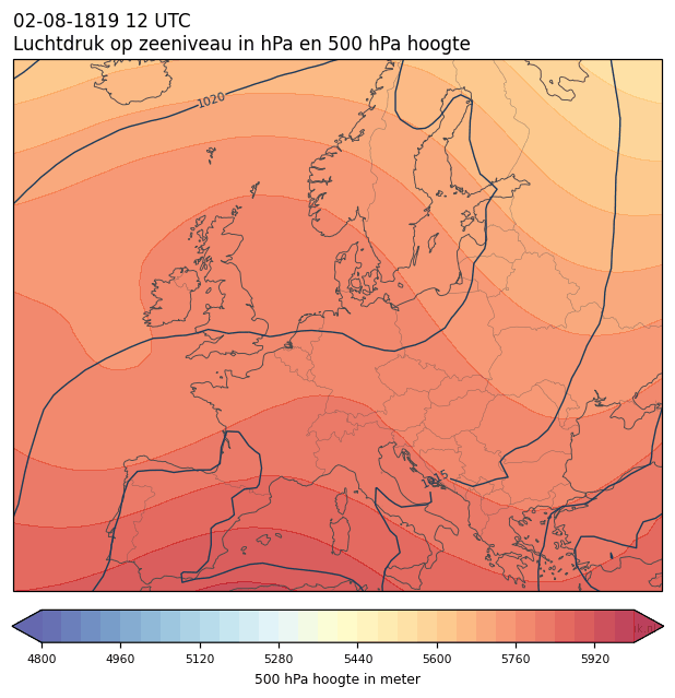 Weerkaart van 2 augustus 1819 om 12 UTC