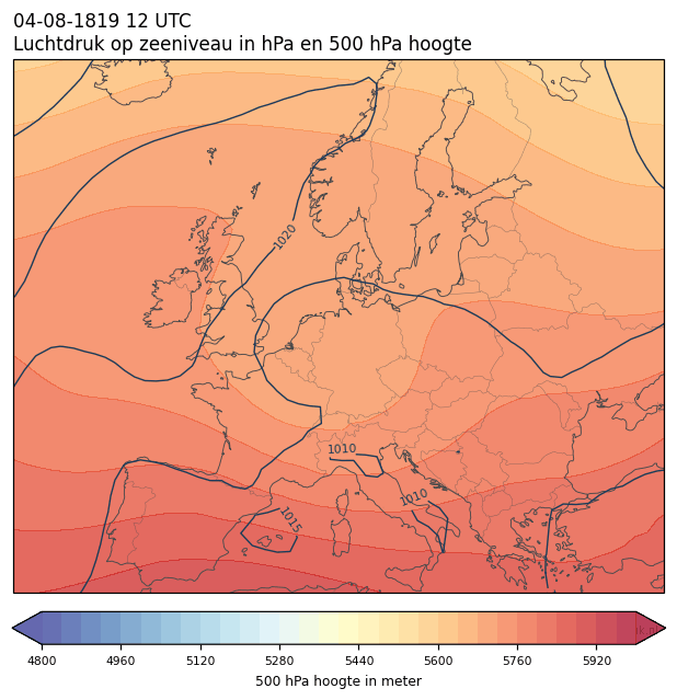 Weerkaart van 4 augustus 1819 om 12 UTC