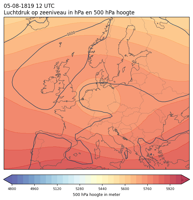Weerkaart van 5 augustus 1819 om 12 UTC