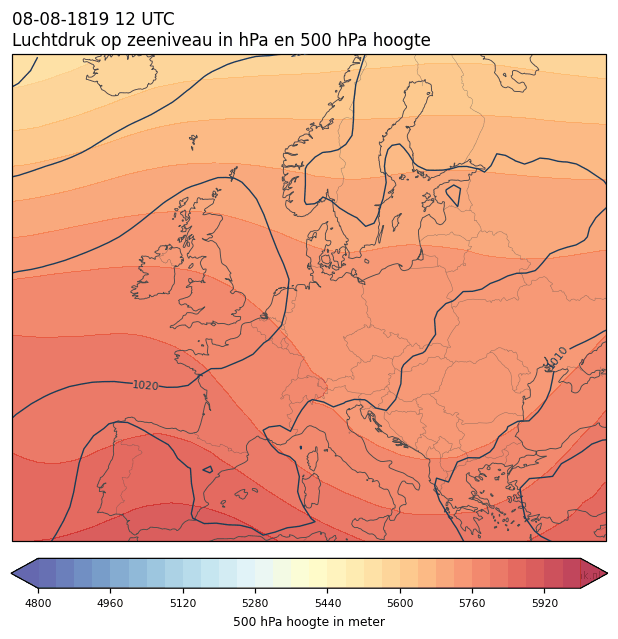 Weerkaart van 8 augustus 1819 om 12 UTC