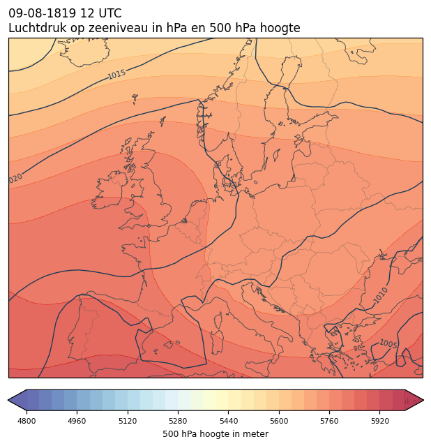 Weerkaart van 9 augustus 1819 om 12 UTC