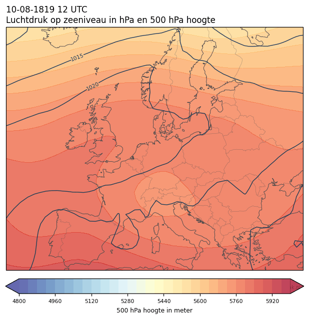Weerkaart van 10 augustus 1819 om 12 UTC
