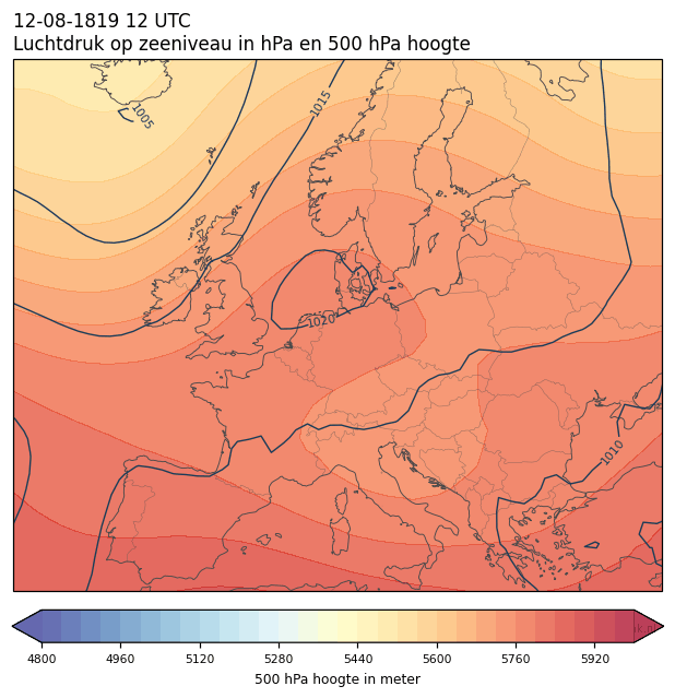 Weerkaart van 12 augustus 1819 om 12 UTC