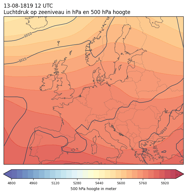 Weerkaart van 13 augustus 1819 om 12 UTC