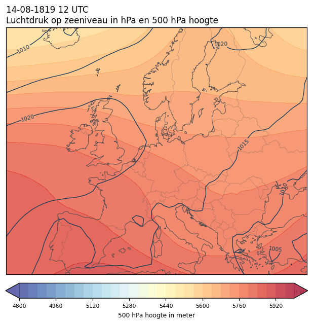 Weerkaart van 14 augustus 1819 om 12 UTC