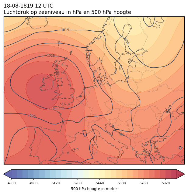 Weerkaart van 18 augustus 1819 om 12 UTC
