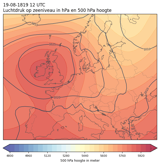 Weerkaart van 19 augustus 1819 om 12 UTC