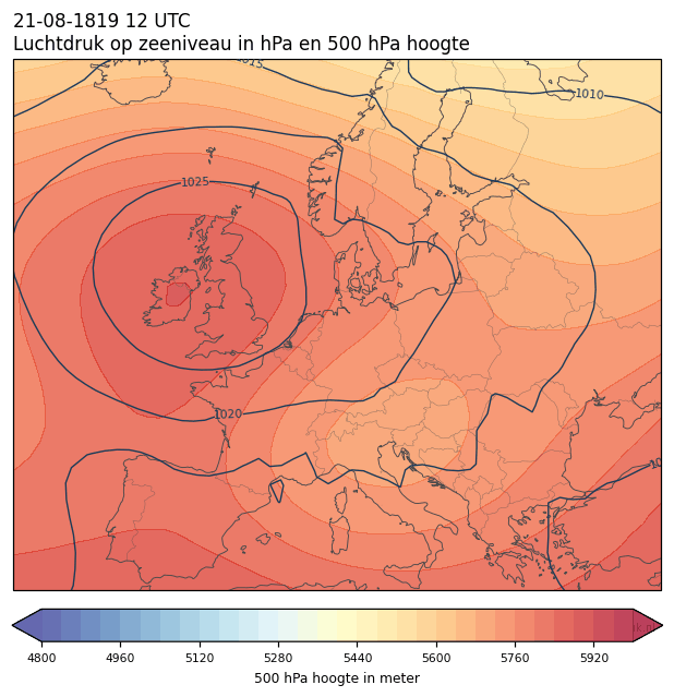 Weerkaart van 21 augustus 1819 om 12 UTC