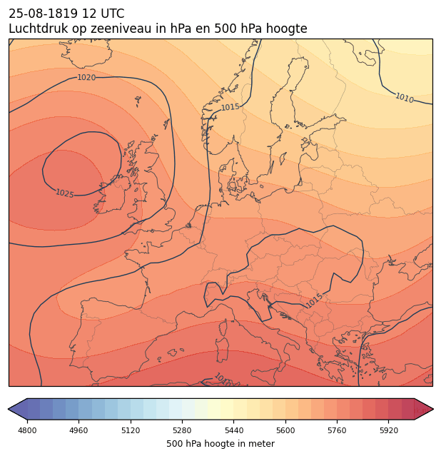 Weerkaart van 25 augustus 1819 om 12 UTC