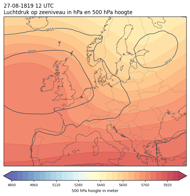 Weerkaart van 27 augustus 1819 om 12 UTC