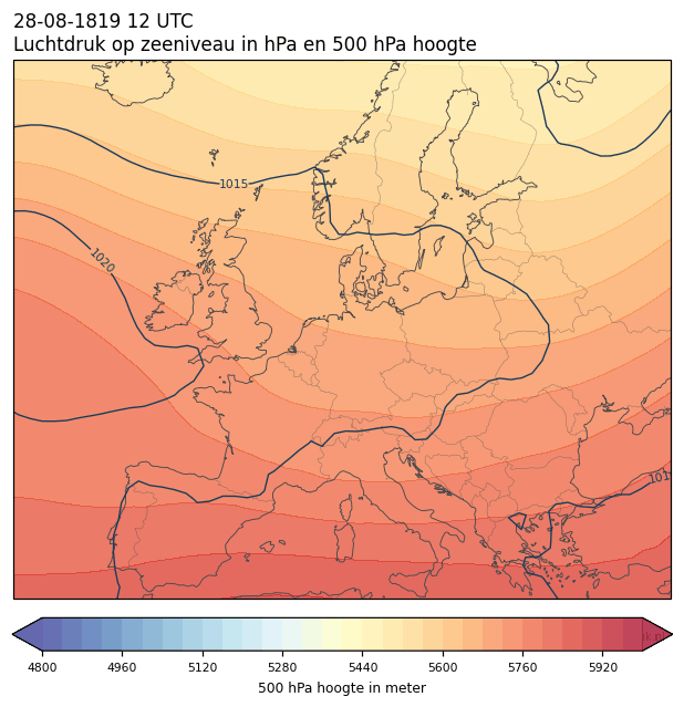 Weerkaart van 28 augustus 1819 om 12 UTC