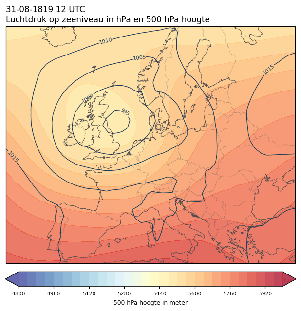 Weerkaart van 31 augustus 1819 om 12 UTC