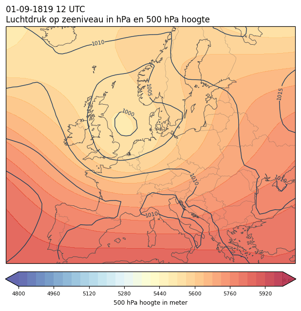 Weerkaart van 1 september 1819 om 12 UTC